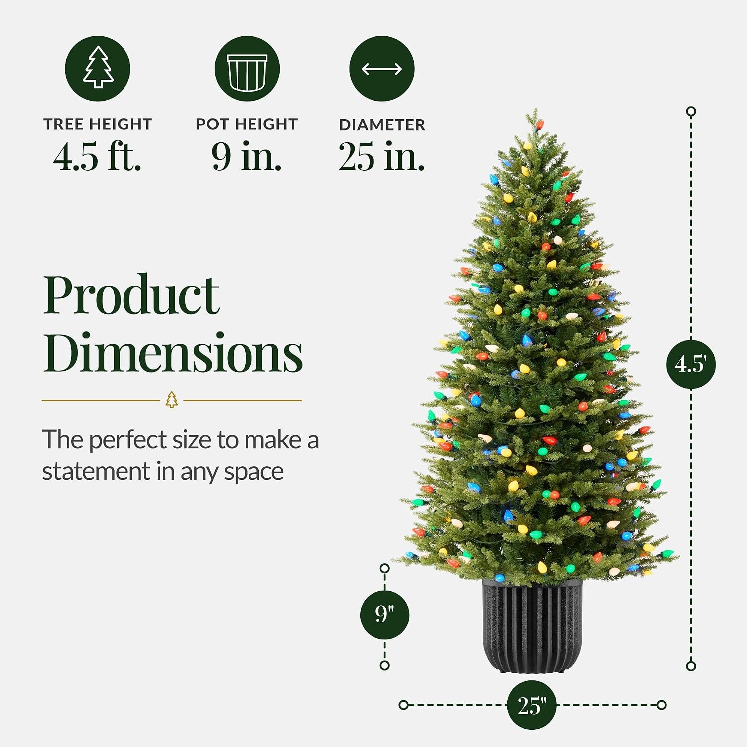 image:imageBest Choice Products 45ft Prelit Potted Pencil Christmas Tree w C7 LED Lights Realistic Nostalgic Artificial Lighted Retro Holiday Dcor 175 Twinkling LEDs for Home Porch45ft