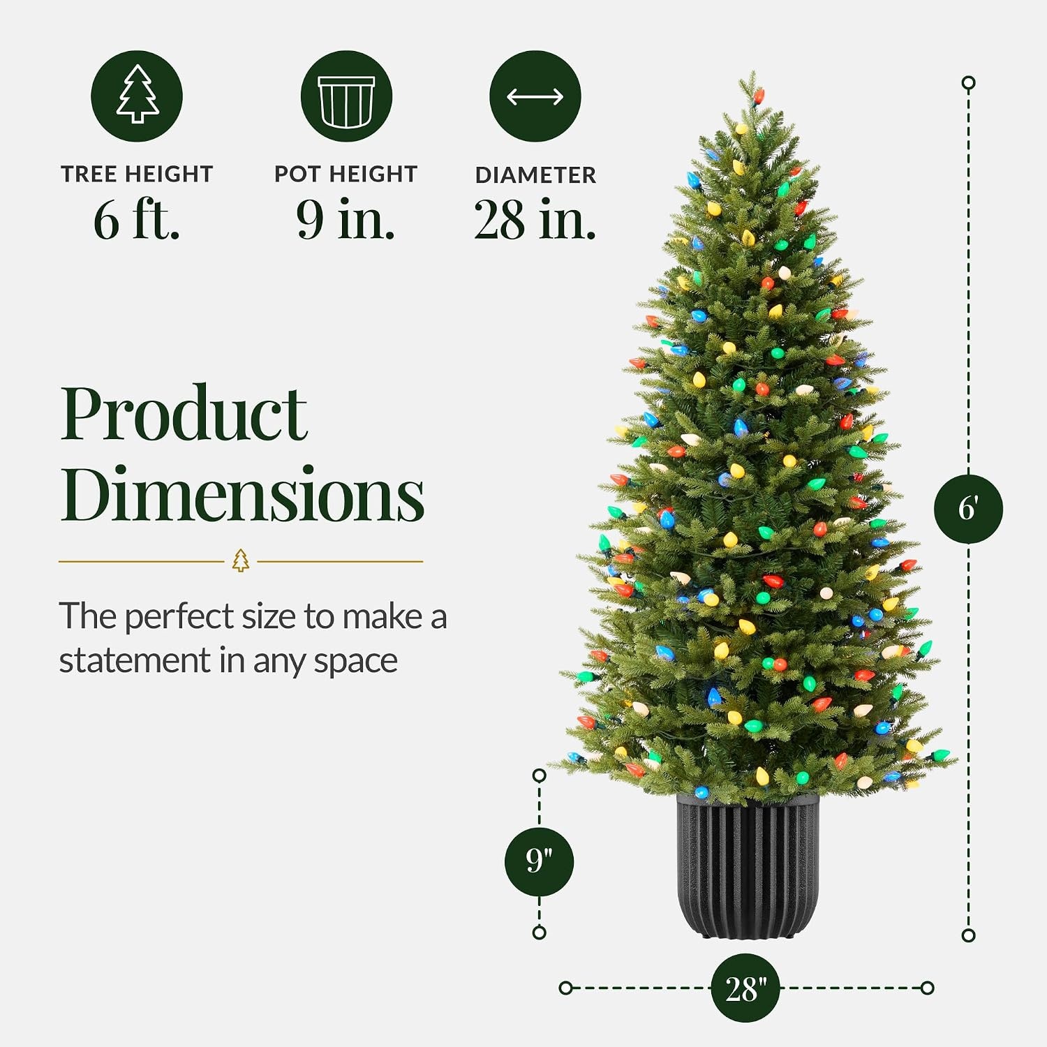 image:imageBest Choice Products 45ft Prelit Potted Pencil Christmas Tree w C7 LED Lights Realistic Nostalgic Artificial Lighted Retro Holiday Dcor 175 Twinkling LEDs for Home Porch6ft