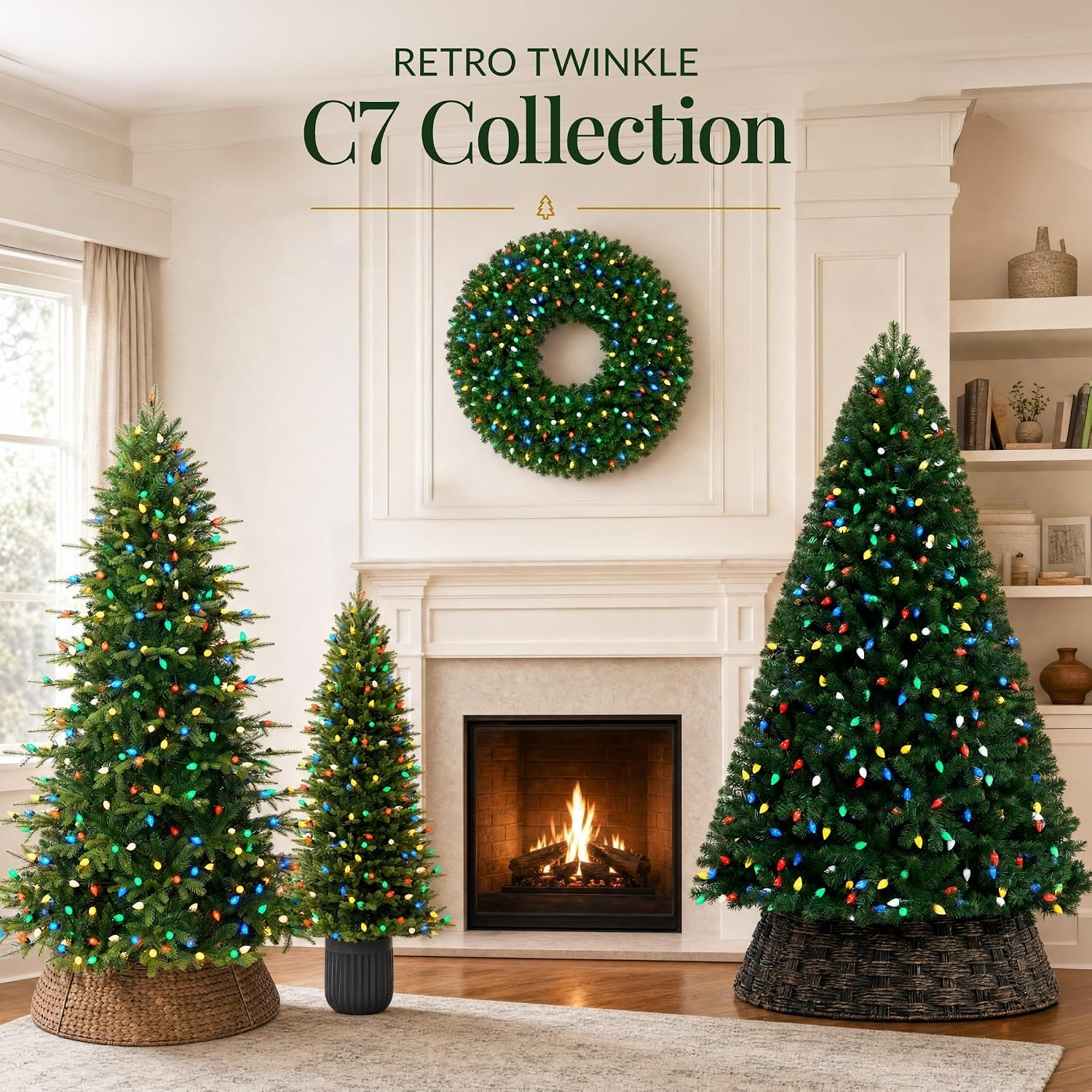 image:imageBest Choice Products 45ft Prelit Potted Pencil Christmas Tree w C7 LED Lights Realistic Nostalgic Artificial Lighted Retro Holiday Dcor 175 Twinkling LEDs for Home Porch45ft