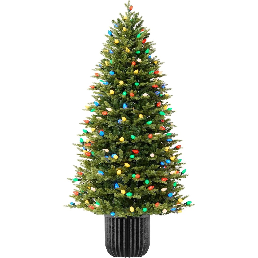 image:imageBest Choice Products 45ft Prelit Potted Pencil Christmas Tree w C7 LED Lights Realistic Nostalgic Artificial Lighted Retro Holiday Dcor 175 Twinkling LEDs for Home Porch45ft