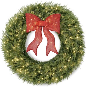 image:imageBest Choice Products 36in Artificial Christmas Wreath wTwinkling LEDs Large PreLit Cedar Cypress wLighted Bow Decoration XL Holiday PreLit wWhite Lights 185 LED Lights 450 Tips  Green24in