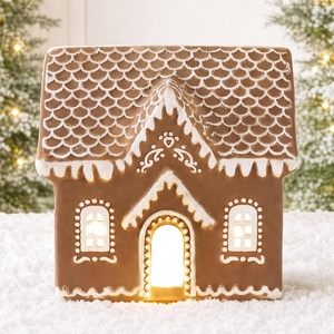 image:imageBest Choice Products Ceramic Gingerbread House Lighted Christmas Decor 7in Prelit LED House Hand Painted Battery Powered Holiday Ginger Bread Decoration Village Home for Mantel1pc