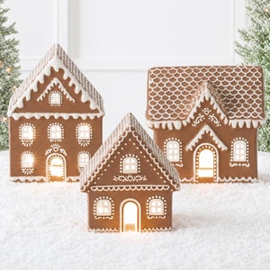 image:imageBest Choice Products Ceramic Gingerbread House Lighted Christmas Decor 7in Prelit LED House Hand Painted Battery Powered Holiday Ginger Bread Decoration Village Home for Mantel3pc