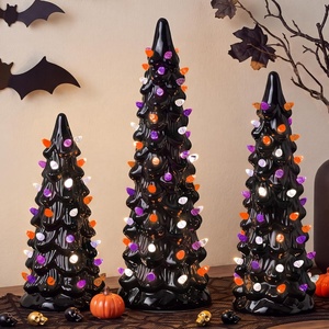 image:imageBest Choice Products Set of 3 Ceramic Christmas Trees PreLit HandPainted Tabletop Pinkmas Holiday Decoration wPink Bulbs LED Lights  PinkBlack W Orange  Purple  White Lights