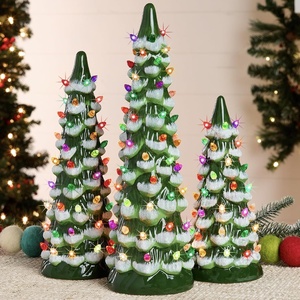 image:imageBest Choice Products Set of 3 Ceramic Christmas Trees PreLit HandPainted Tabletop Pinkmas Holiday Decoration wPink Bulbs LED Lights  PinkFrosted Green W Multicolor Lights