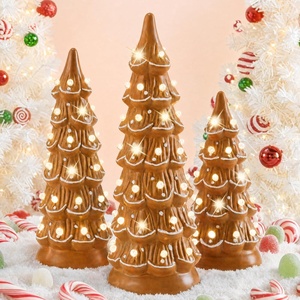 image:imageBest Choice Products Set of 3 Ceramic Christmas Trees PreLit HandPainted Tabletop Pinkmas Holiday Decoration wPink Bulbs LED Lights  PinkGingerbread W White Lights