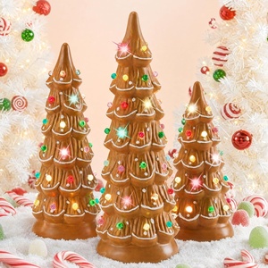 image:imageBest Choice Products Set of 3 Ceramic Christmas Trees PreLit HandPainted Tabletop Pinkmas Holiday Decoration wPink Bulbs LED Lights  PinkGingerbread W Multicolor Lights