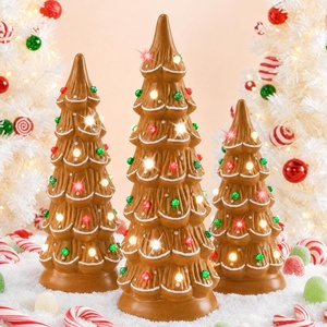 image:imageBest Choice Products Set of 3 Ceramic Christmas Trees PreLit HandPainted Tabletop Pinkmas Holiday Decoration wPink Bulbs LED Lights  PinkGingerbread W White  Green  Red Lights