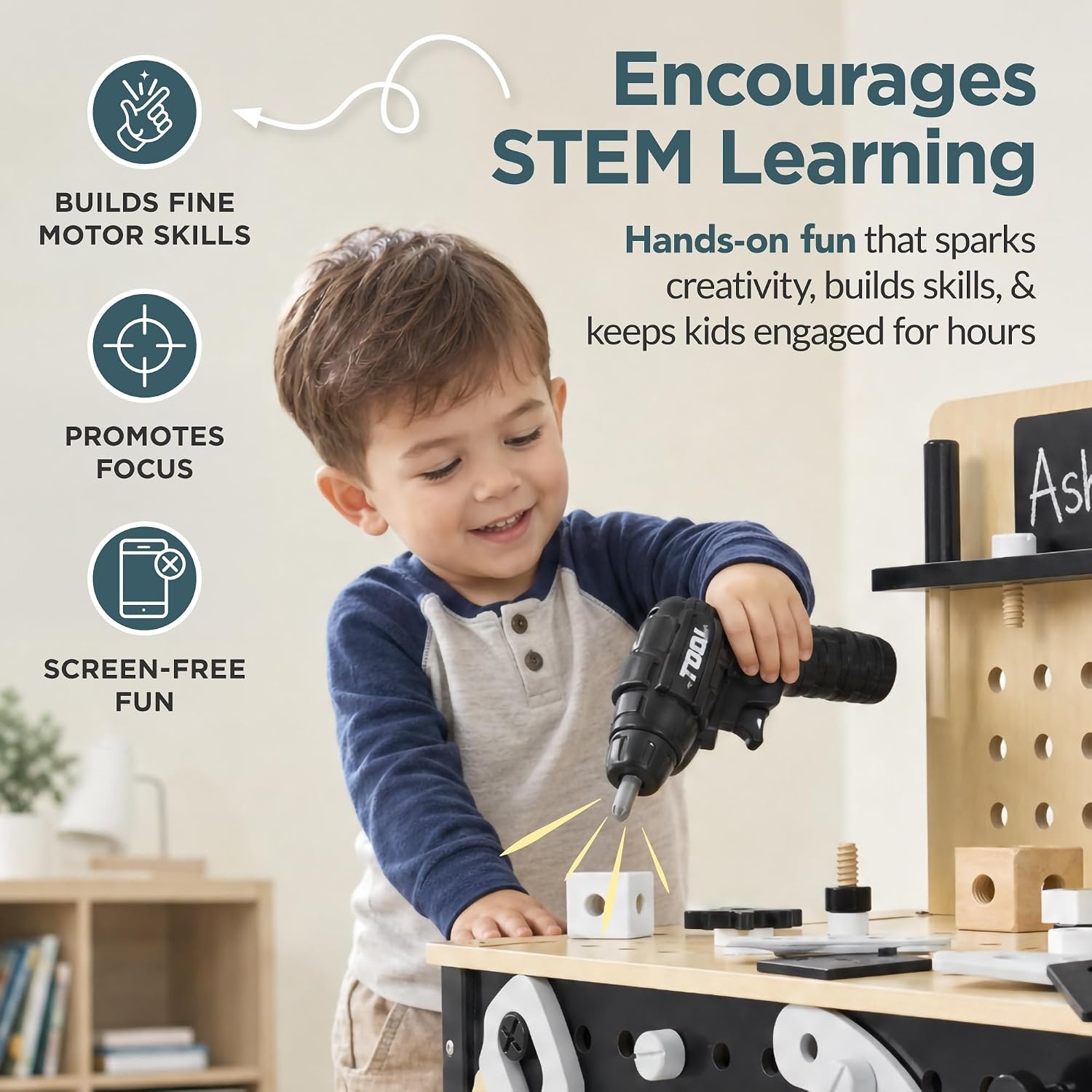 image:imageBest Choice Products Wooden Kids Workbench with BatteryPowered Drill amp Tool Set Construction Toy for Toddlers Ages 35 Pretend Play Workshop with Chalkboard Storage Pegboard amp Accessories
