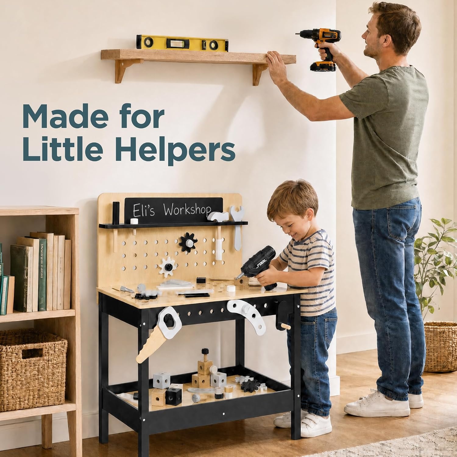 image:imageBest Choice Products Wooden Kids Workbench with BatteryPowered Drill amp Tool Set Construction Toy for Toddlers Ages 35 Pretend Play Workshop with Chalkboard Storage Pegboard amp Accessories