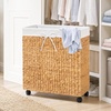 image:imageBest Choice Products Large Double Laundry Hamper WRolling Wheels Natural Handwoven Hyacinth Open Laundry Basket W 2 Compartments Washable Liner amp Handles Portable 32 Gallon 120L  NaturalNatural