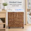 image:imageBest Choice Products Large Double Laundry Hamper WRolling Wheels Natural Handwoven Hyacinth Open Laundry Basket W 2 Compartments Washable Liner amp Handles Portable 32 Gallon 120L  NaturalChestnut