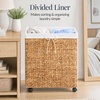 image:imageBest Choice Products Large Double Laundry Hamper WRolling Wheels Natural Handwoven Hyacinth Open Laundry Basket W 2 Compartments Washable Liner amp Handles Portable 32 Gallon 120L  NaturalNatural
