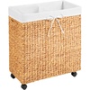 image:imageBest Choice Products Large Double Laundry Hamper WRolling Wheels Natural Handwoven Hyacinth Open Laundry Basket W 2 Compartments Washable Liner amp Handles Portable 32 Gallon 120L  NaturalNatural
