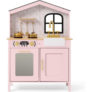 image:imageBest Choice Products Farmhouse Wooden Play Kitchen for Kids Ages 3 PinkPink