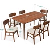 image:imageBest Choice Products 6Piece Wooden Dining Set MidCentury Modern Table amp Upholstered Chair Set wBench Seat Rubberwood Legs  WalnutCreamWalnutCream