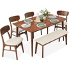 image:imageBest Choice Products 6Piece Wooden Dining Set MidCentury Modern Table amp Upholstered Chair Set wBench Seat Rubberwood Legs  WalnutCreamWalnutCream