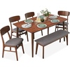 image:imageBest Choice Products 6Piece Wooden Dining Set MidCentury Modern Table amp Upholstered Chair Set wBench Seat Rubberwood Legs  WalnutCreamWalnutGray