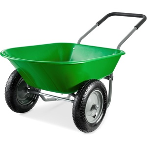image:imageBest Choice Products DualWheel Home Utility Yard Wheelbarrow Garden Cart wBuiltin Stand for Lawn Gardening Construction  Dark GrayBright Green