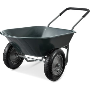 image:imageBest Choice Products DualWheel Home Utility Yard Wheelbarrow Garden Cart wBuiltin Stand for Lawn Gardening Construction  Dark GrayDark Gray