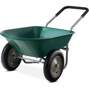 image:imageBest Choice Products DualWheel Home Utility Yard Wheelbarrow Garden Cart wBuiltin Stand for Lawn Gardening Construction  Dark GrayGreen