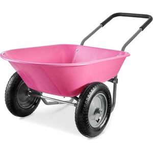 image:imageBest Choice Products DualWheel Home Utility Yard Wheelbarrow Garden Cart wBuiltin Stand for Lawn Gardening Construction  Dark GrayPink