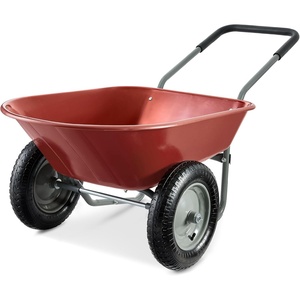image:imageBest Choice Products DualWheel Home Utility Yard Wheelbarrow Garden Cart wBuiltin Stand for Lawn Gardening Construction  Dark GrayRed