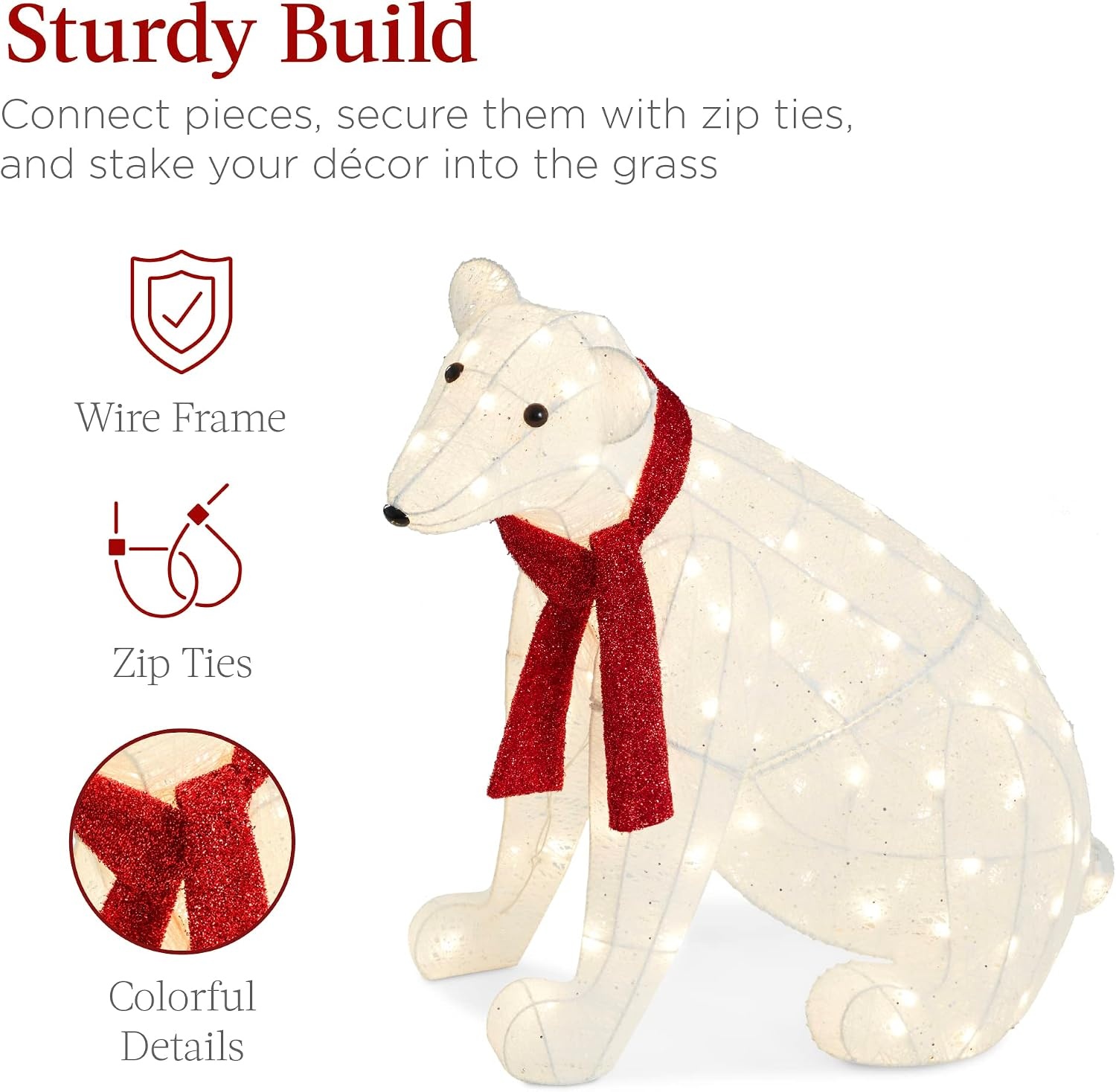 image:imageBest Choice Products 32in 2Piece Lighted Polar Bear Family Large AllWeather PreLit Outdoor Christmas Dcor for Front Yard Lawn w 145 PreStrung LED Lights Zip Ties Ground Stakes  RedWhite