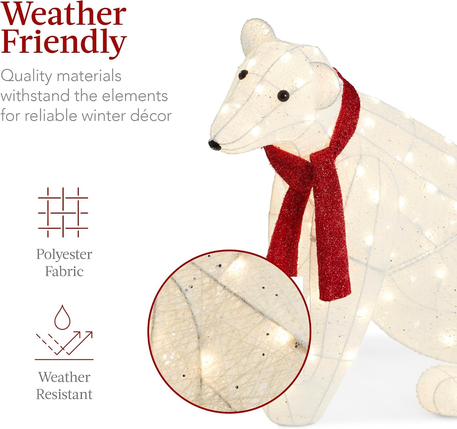 image:imageBest Choice Products 32in 2Piece Lighted Polar Bear Family Large AllWeather PreLit Outdoor Christmas Dcor for Front Yard Lawn w 145 PreStrung LED Lights Zip Ties Ground Stakes  RedWhite