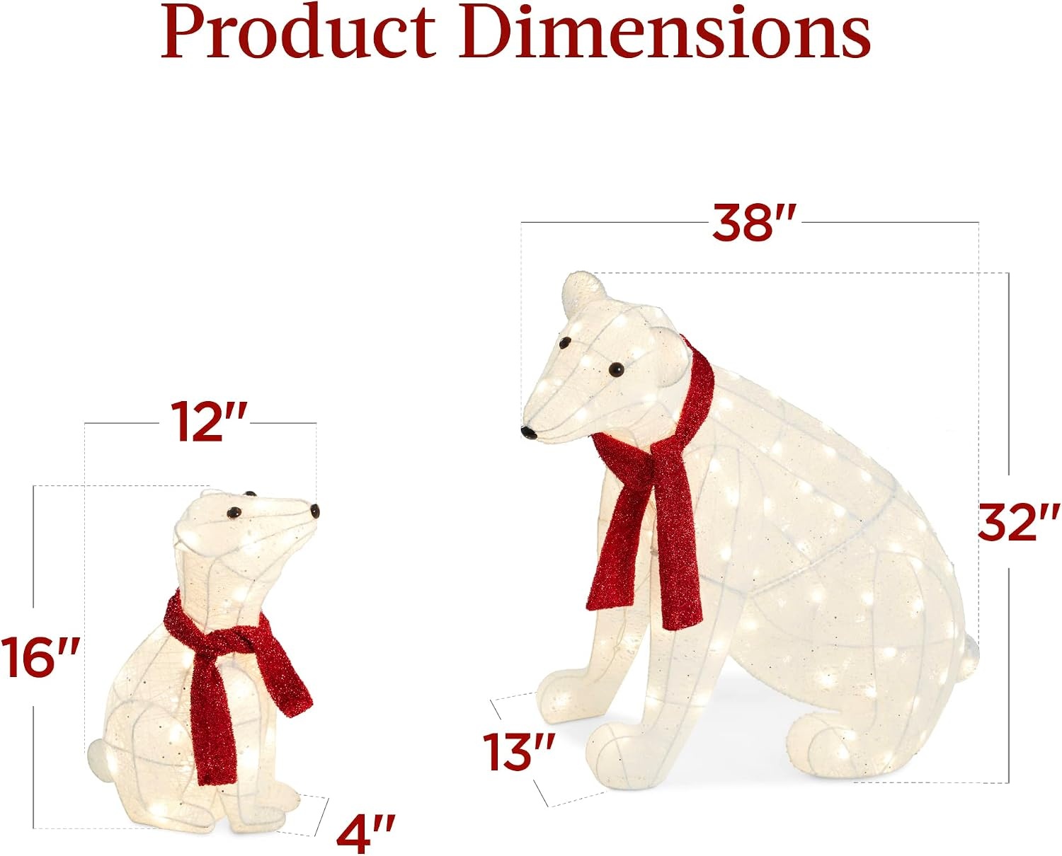 image:imageBest Choice Products 32in 2Piece Lighted Polar Bear Family Large AllWeather PreLit Outdoor Christmas Dcor for Front Yard Lawn w 145 PreStrung LED Lights Zip Ties Ground Stakes  RedWhite