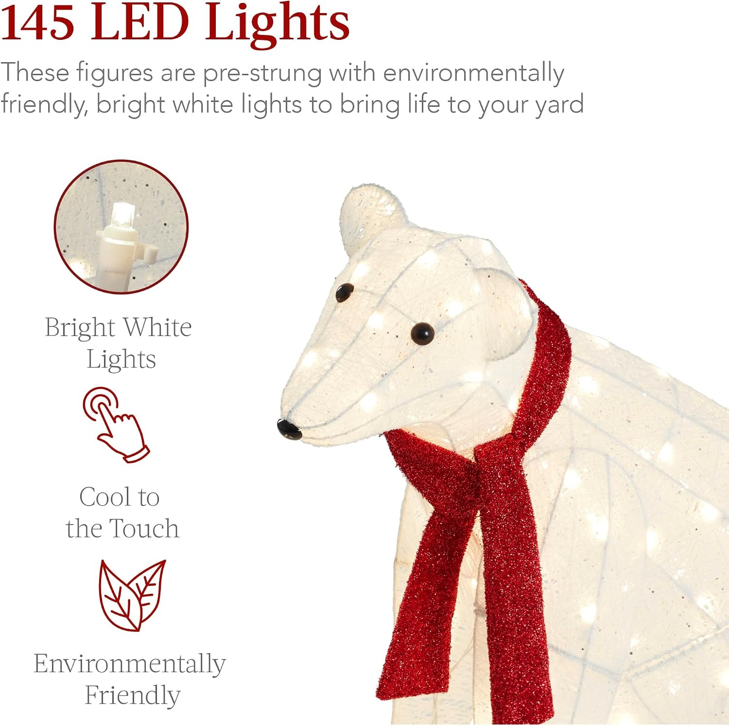 image:imageBest Choice Products 32in 2Piece Lighted Polar Bear Family Large AllWeather PreLit Outdoor Christmas Dcor for Front Yard Lawn w 145 PreStrung LED Lights Zip Ties Ground Stakes  RedWhite