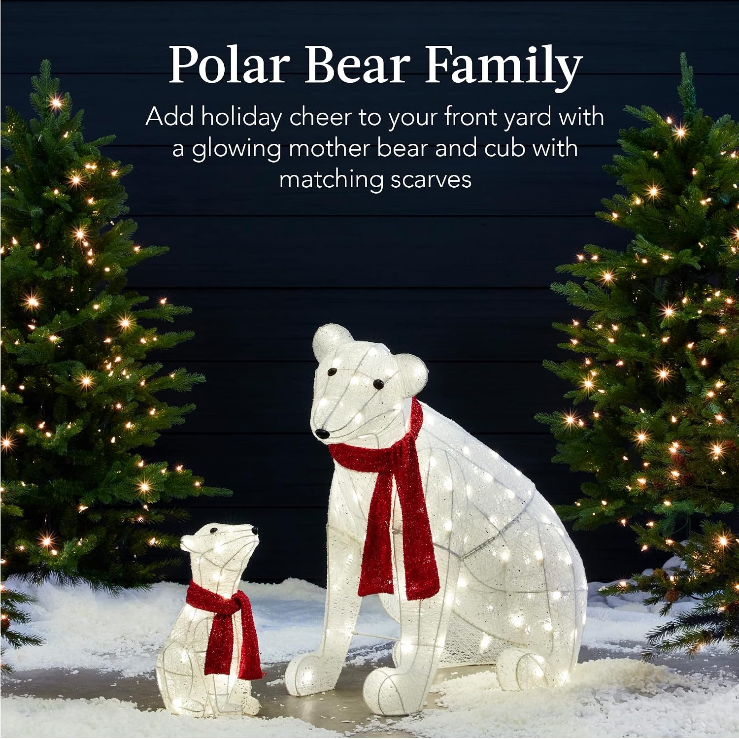image:imageBest Choice Products 32in 2Piece Lighted Polar Bear Family Large AllWeather PreLit Outdoor Christmas Dcor for Front Yard Lawn w 145 PreStrung LED Lights Zip Ties Ground Stakes  RedWhite