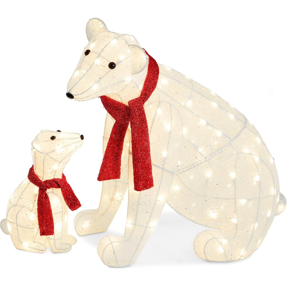 image:imageBest Choice Products 32in 2Piece Lighted Polar Bear Family Large AllWeather PreLit Outdoor Christmas Dcor for Front Yard Lawn w 145 PreStrung LED Lights Zip Ties Ground Stakes  RedWhite