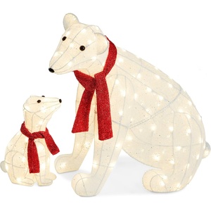 image:imageBest Choice Products 32in 2Piece Lighted Polar Bear Family Large AllWeather PreLit Outdoor Christmas Dcor for Front Yard Lawn w 145 PreStrung LED Lights Zip Ties Ground Stakes  RedWhite