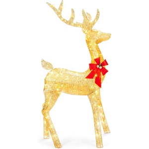 image:imageBest Choice Products 5ft 3D PreLit Gold Glitter Christmas Reindeer Buck Holiday Yard Decoration w 150 LED Lights Red Bow Stakes amp Zip Ties