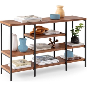 image:imageBest Choice Products Large Console Table 4Tier 55in Rustic Industrial Sofa Table Storage for Living Room Entryway Foyer Hallway wEVA NonScratch Feet Steel Frame  GrayBrown